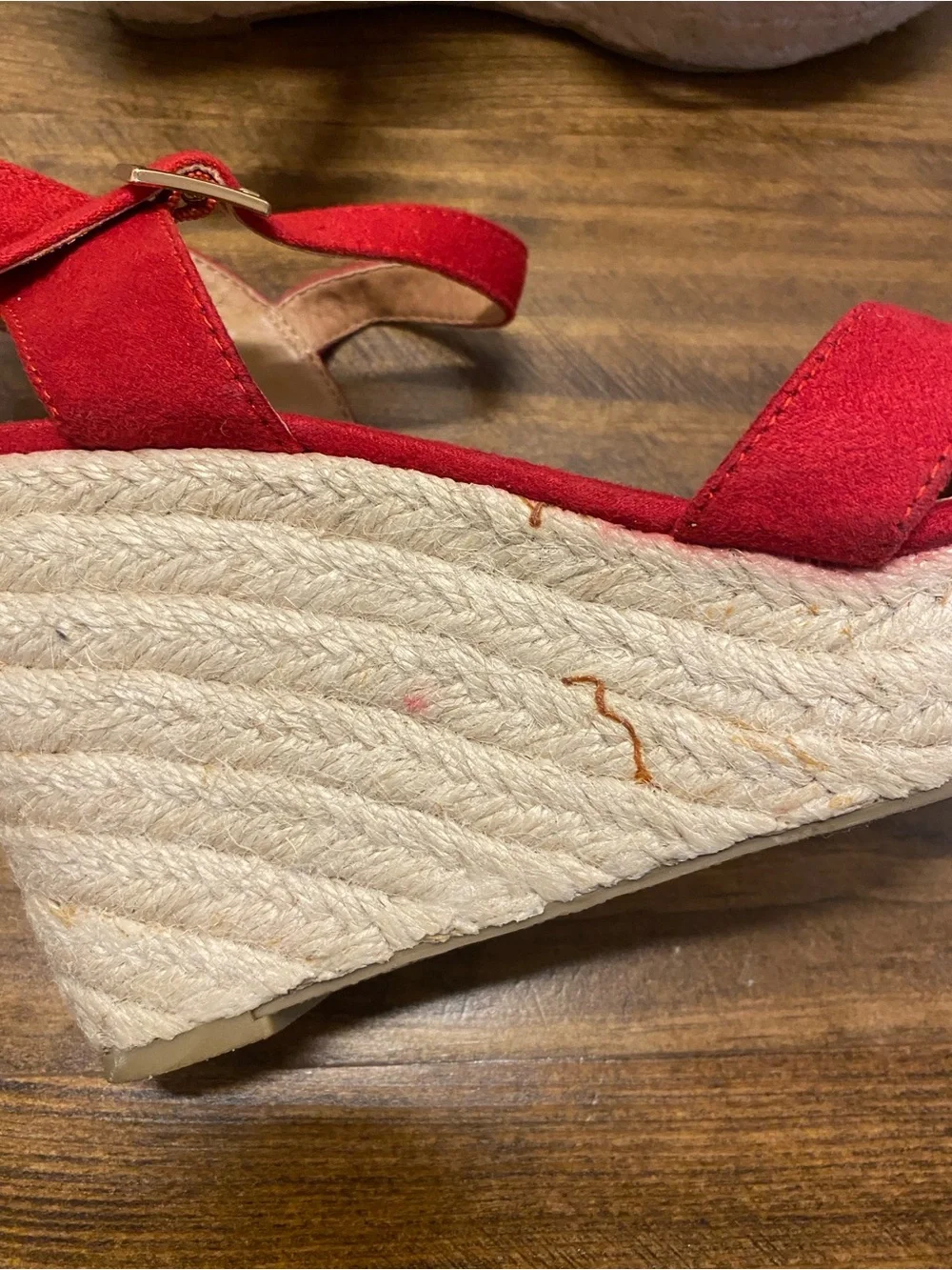 American Eagle - Red Suede Ankle-Strap Wedge Shoes - women’s size: 8 - Picture 5 of 16